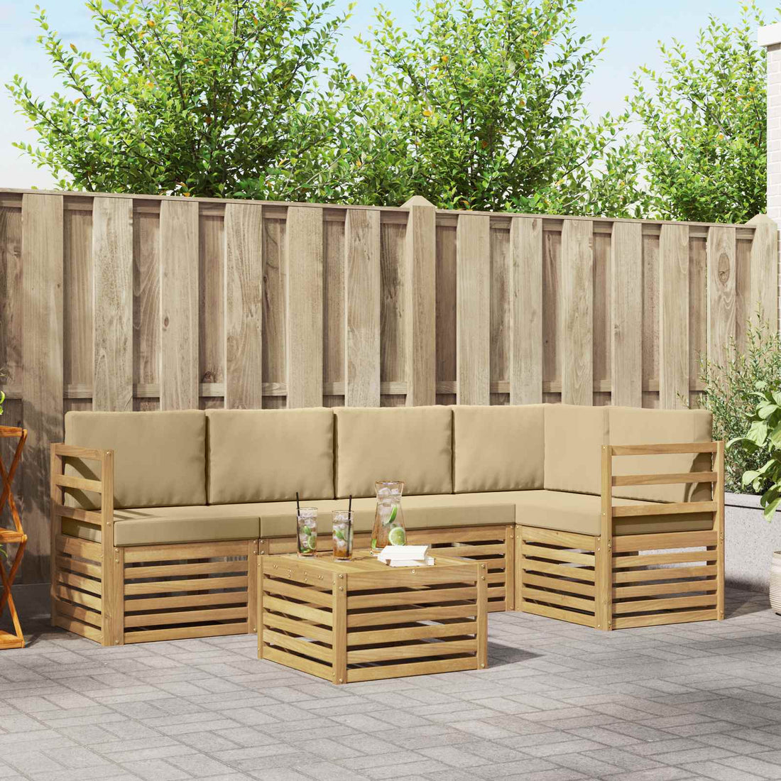 vidaXL Conjunto de sofás de exterior 6 uds. y Beige Poliéster