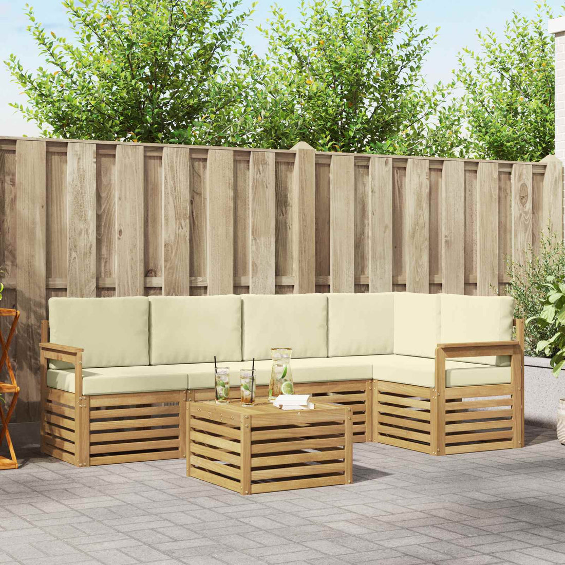 vidaXL Conjunto de sofás de exterior 6 uds. Blanco y Crema Poliéster