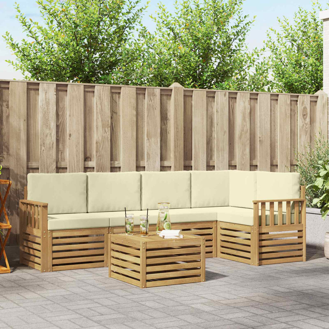 vidaXL Conjunto de sofás de exterior 6 uds. Blanco y Crema Poliéster