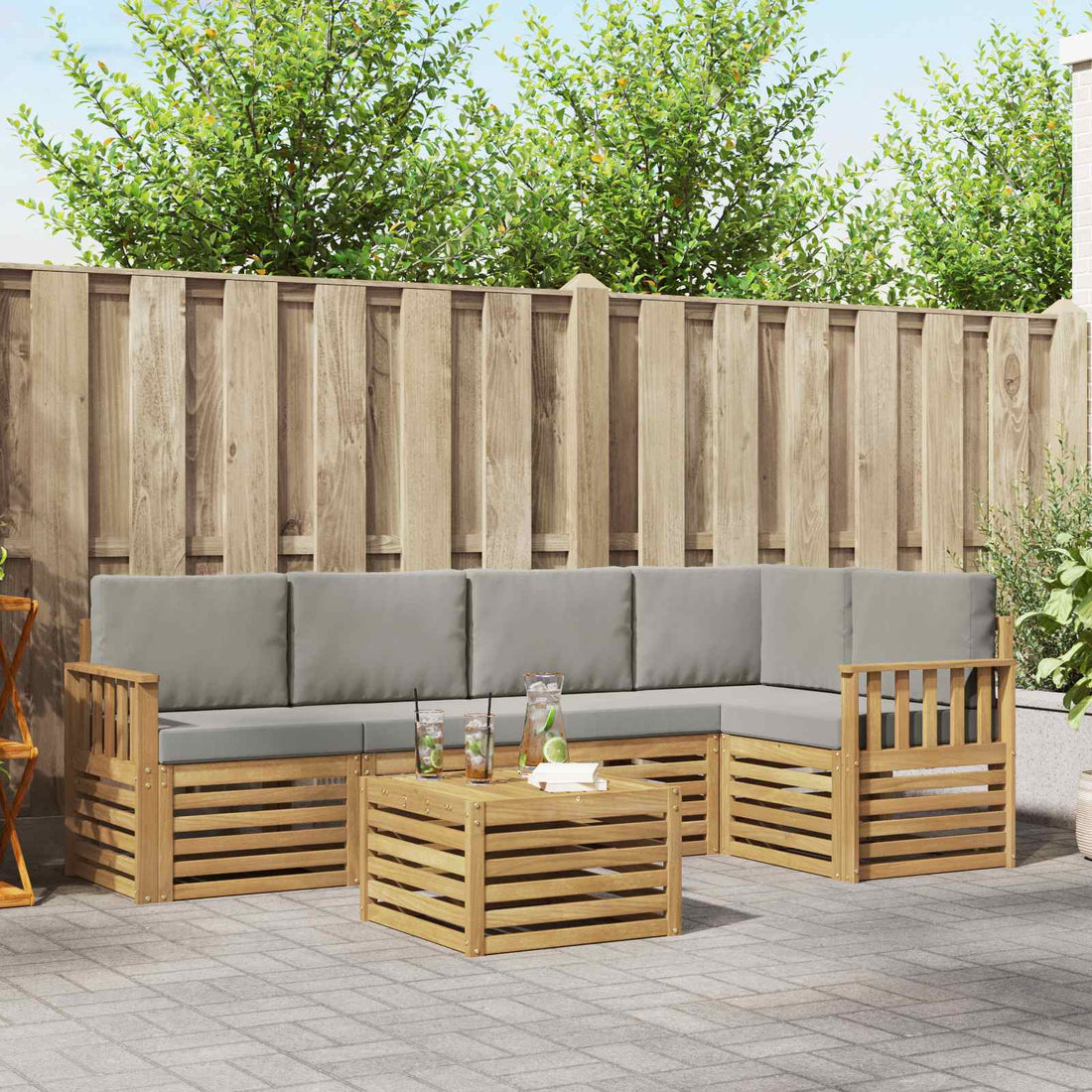vidaXL Conjunto de sofás de exterior 6 uds. Blanco y Gris Claro