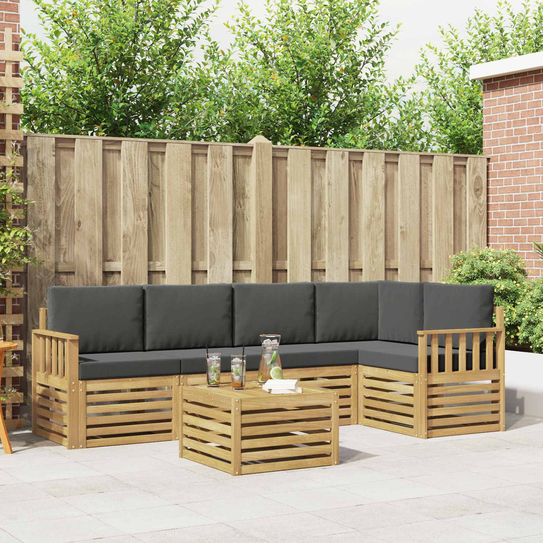 vidaXL Conjunto de sofás de exterior 6 uds. Blanco y Antracita