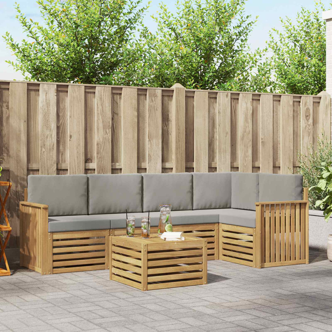 vidaXL Conjunto de sofás de exterior 6 uds. Blanco y Gris Claro