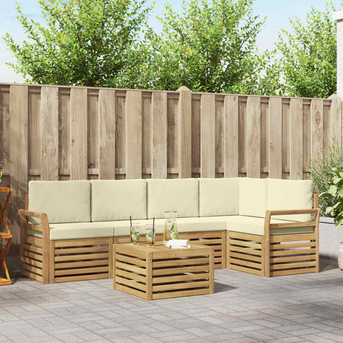 vidaXL Conjunto de sofás de exterior 6 uds. Blanco y Crema Poliéster