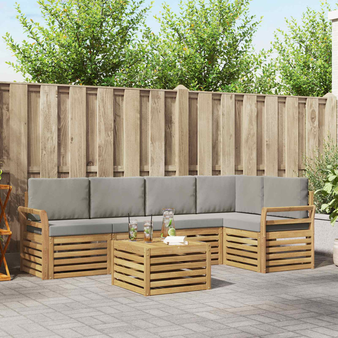 vidaXL Conjunto de sofás de exterior 6 uds. Blanco y Gris Claro