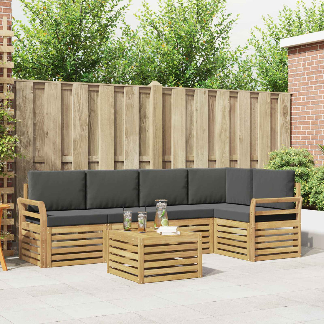 vidaXL Conjunto de sofás de exterior 6 uds. Blanco y Antracita