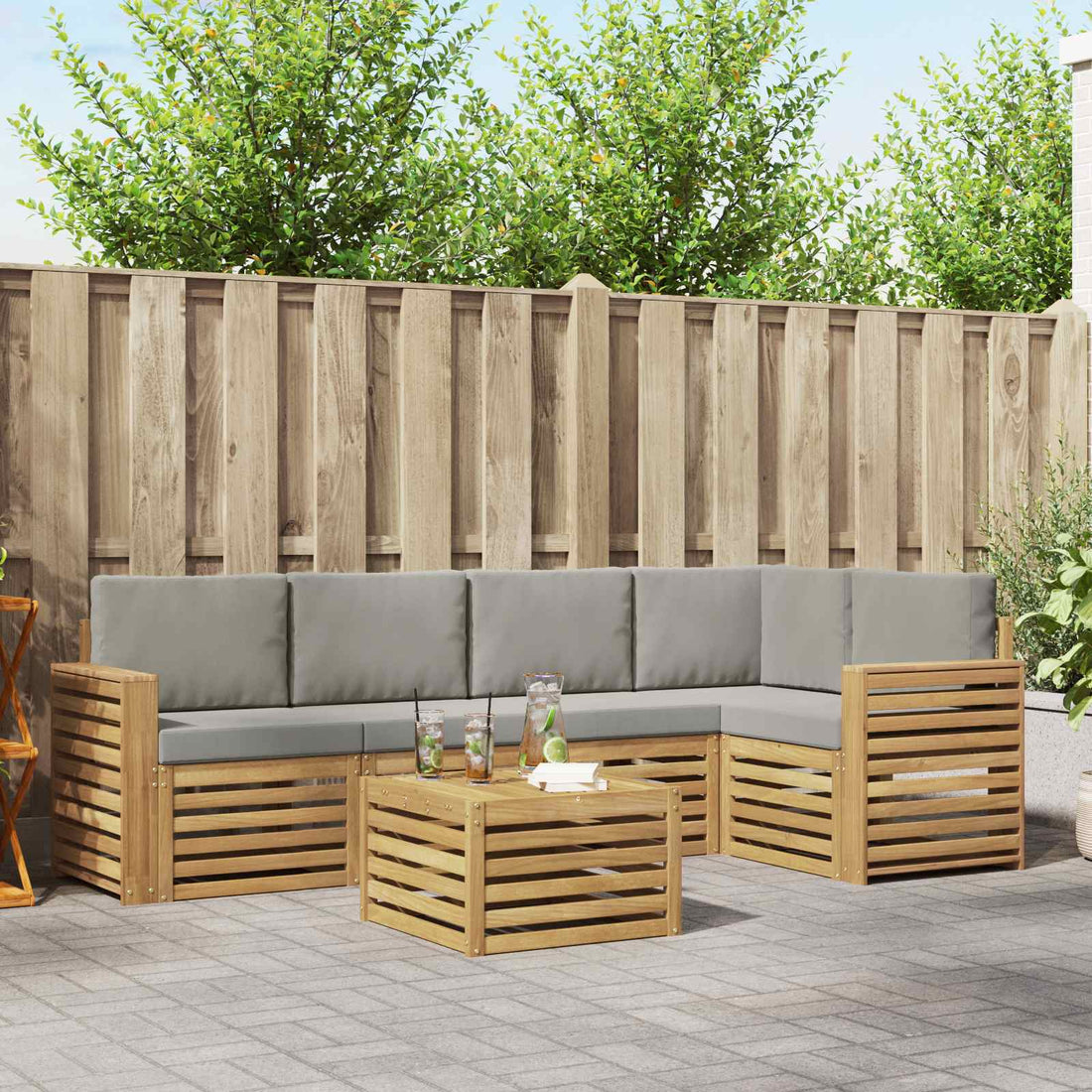 vidaXL Conjunto de sofás de exterior 6 uds. Blanco y Gris Claro