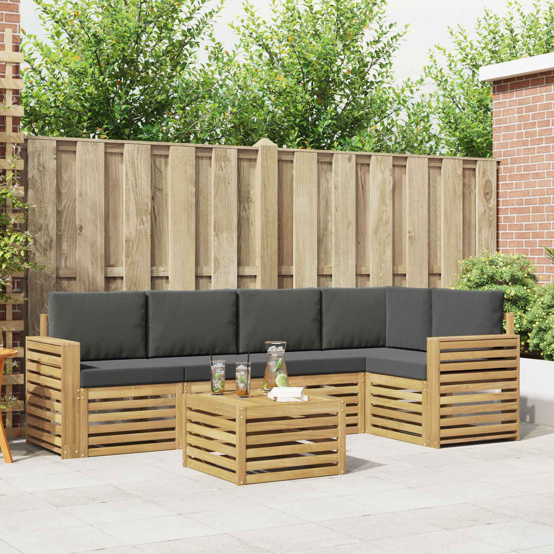 vidaXL Conjunto de sofás de exterior 6 uds. Blanco y Antracita