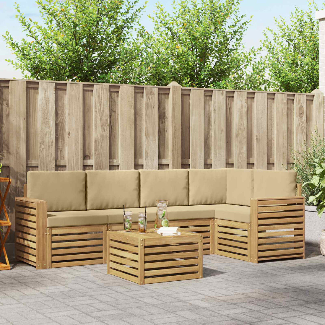 vidaXL Conjunto de sofás de exterior 6 uds. y Beige Poliéster