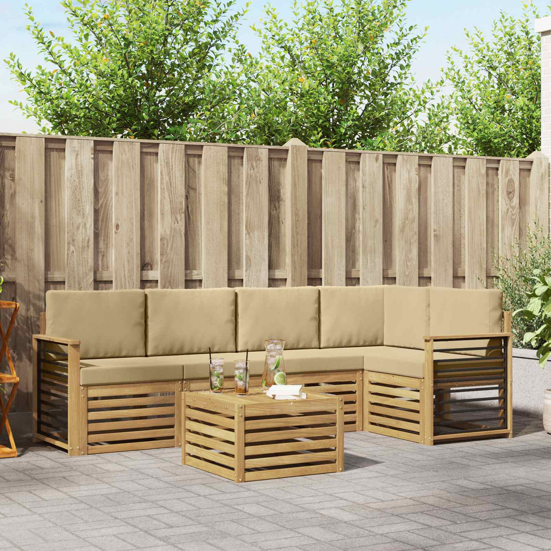 vidaXL Conjunto de sofás de exterior 6 uds. y Beige Poliéster