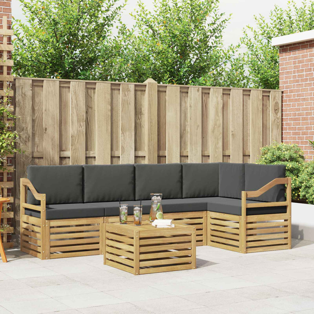vidaXL Conjunto de sofás de exterior 6 uds. Blanco y Antracita
