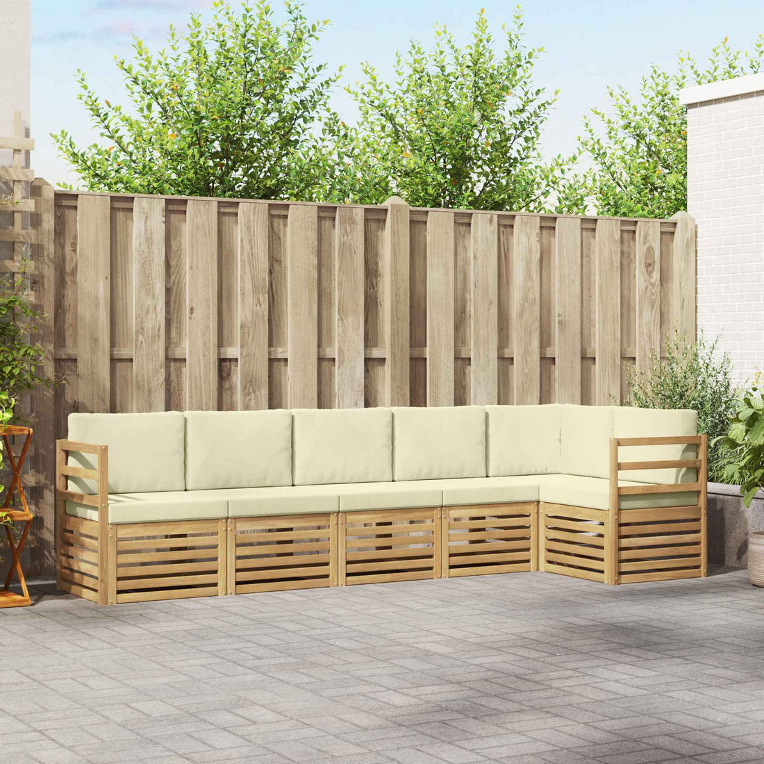 vidaXL Conjunto de sofás de exterior 6 uds. Blanco y Crema Poliéster