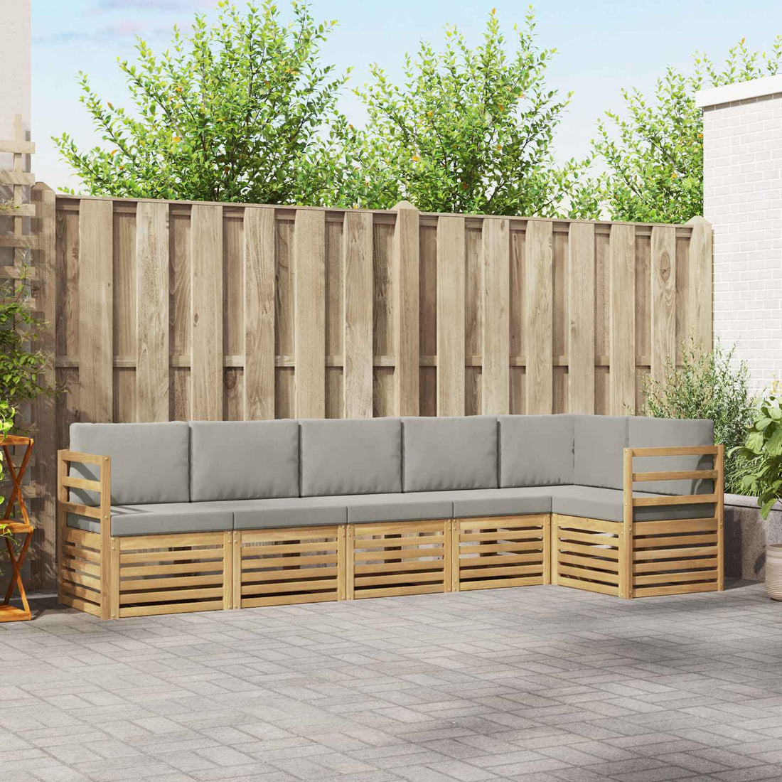 vidaXL Conjunto de sofás de exterior 6 uds. Blanco y Gris Claro