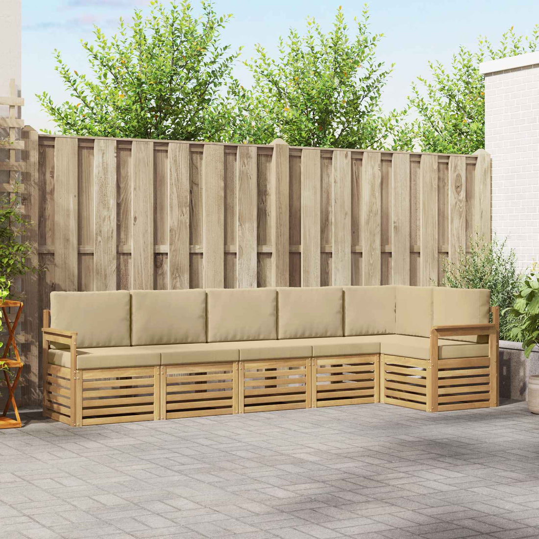 vidaXL Conjunto de sofás de exterior 6 uds. y Beige Poliéster