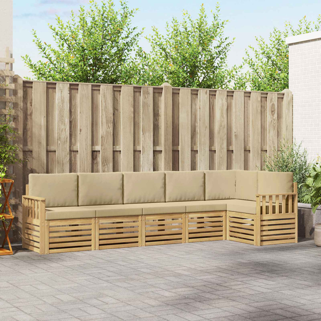 vidaXL Conjunto de sofás de exterior 6 uds. y Beige Poliéster