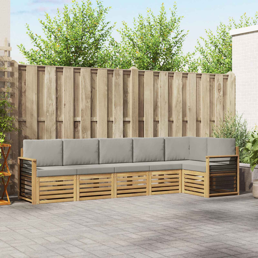 vidaXL Conjunto de sofás de exterior 6 uds. Blanco y Gris Claro