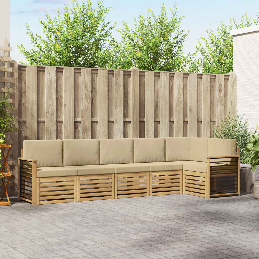 vidaXL Conjunto de sofás de exterior 6 uds. y Beige Poliéster