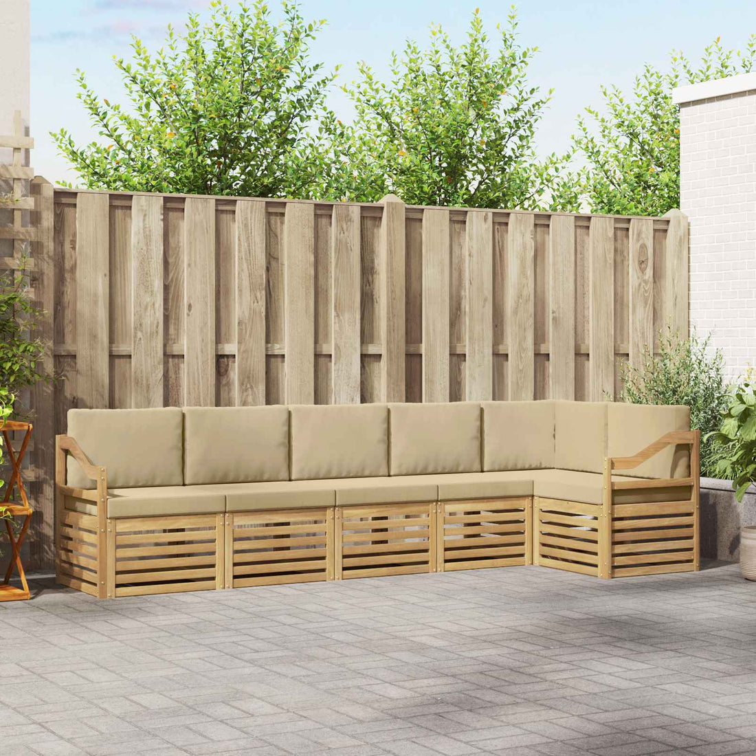 vidaXL Conjunto de sofás de exterior 6 uds. y Beige Poliéster