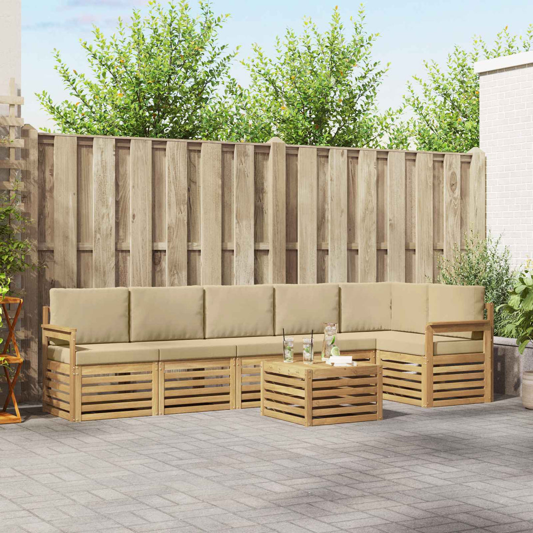 vidaXL Conjunto de sofás de exterior 7 uds. y Beige Poliéster