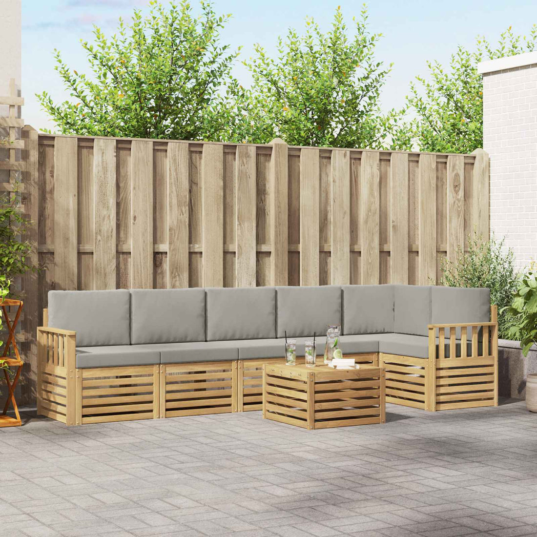 vidaXL Conjunto de sofás de exterior 7 uds. Blanco y Gris Claro