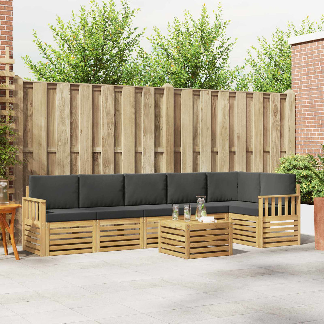 vidaXL Conjunto de sofás de exterior 7 uds. Blanco y Antracita
