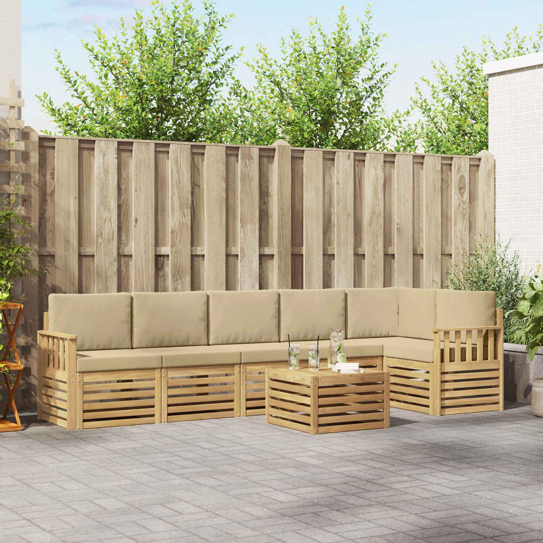 vidaXL Conjunto de sofás de exterior 7 uds. y Beige Poliéster