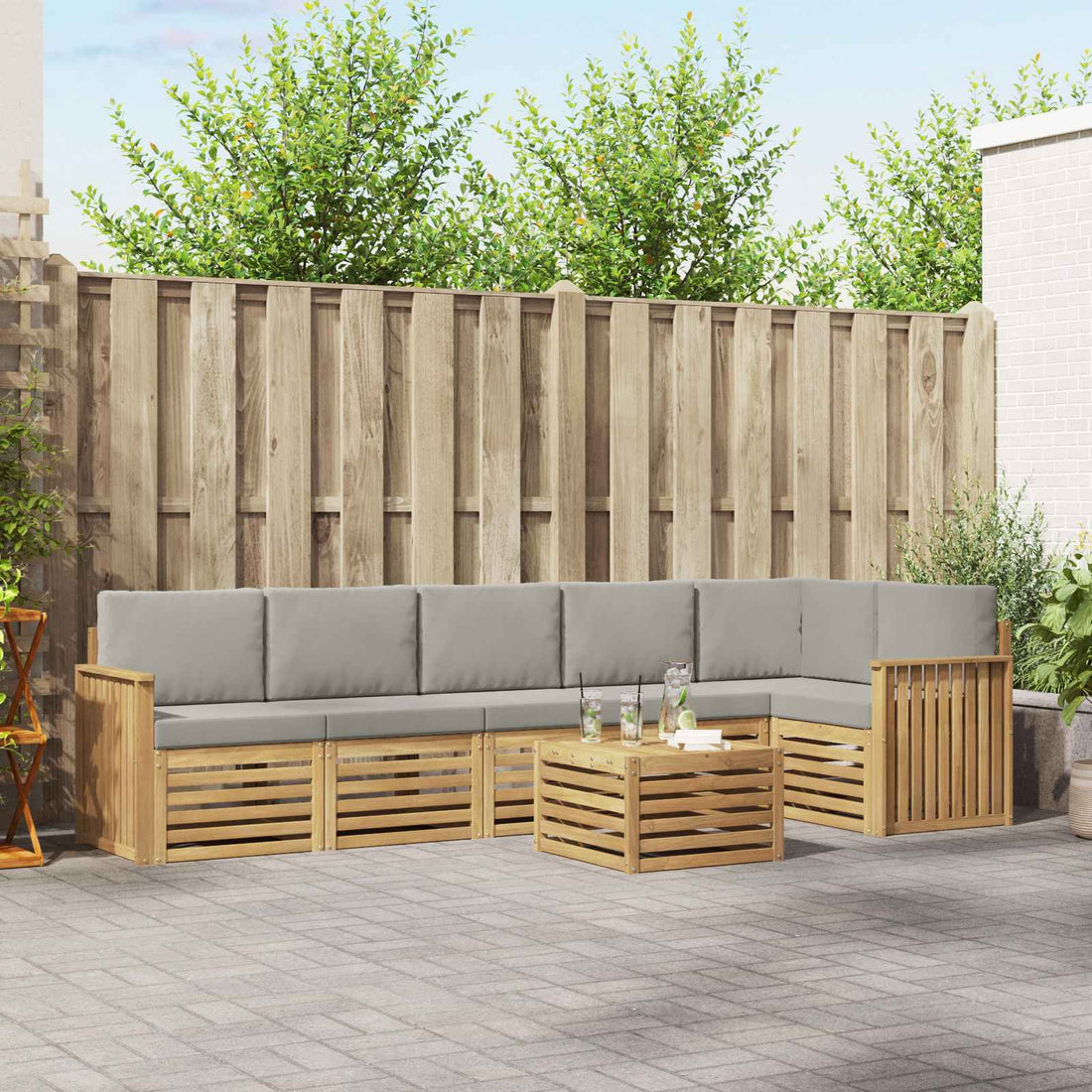 vidaXL Conjunto de sofás de exterior 7 uds. Blanco y Gris Claro