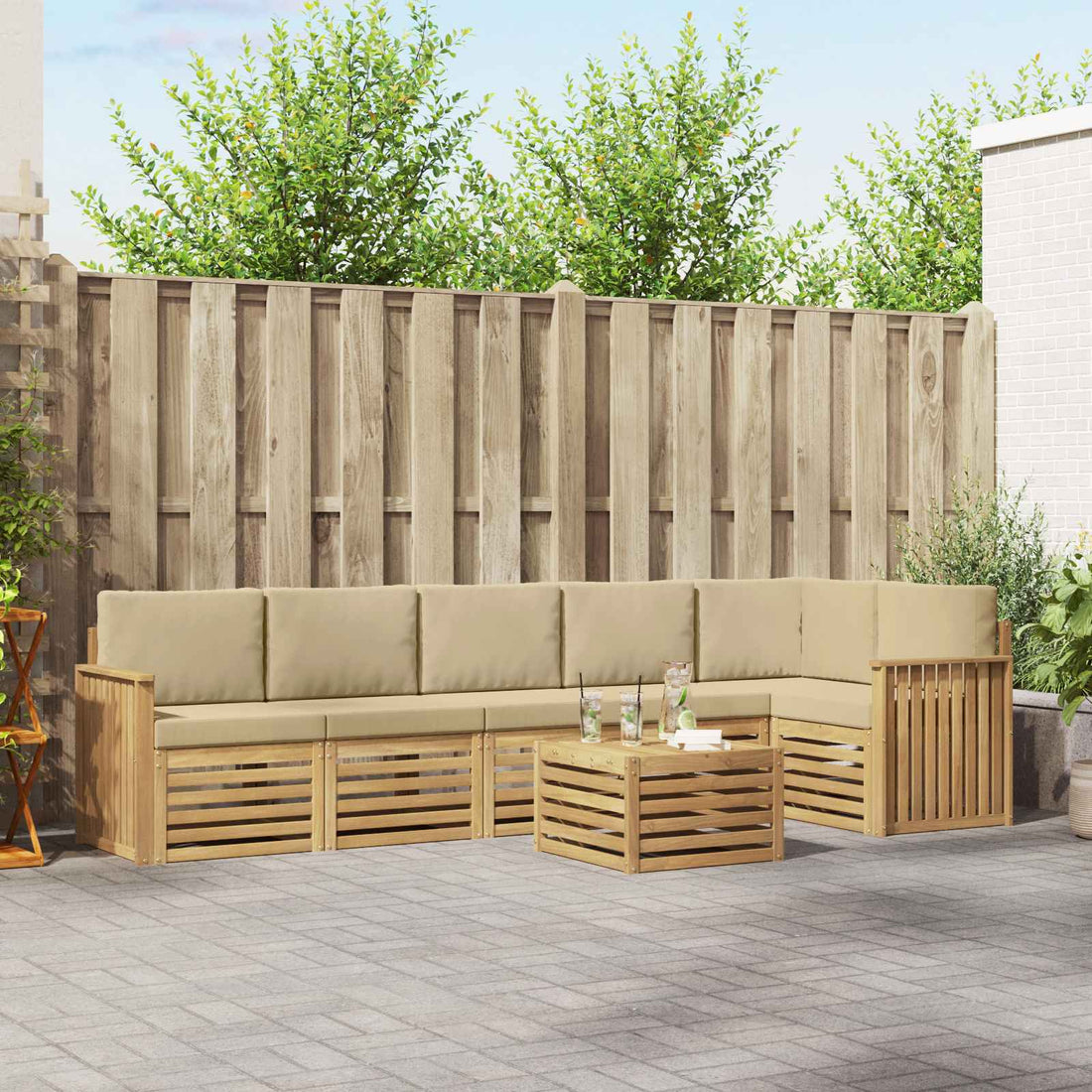 vidaXL Conjunto de sofás de exterior 7 uds. y Beige Poliéster