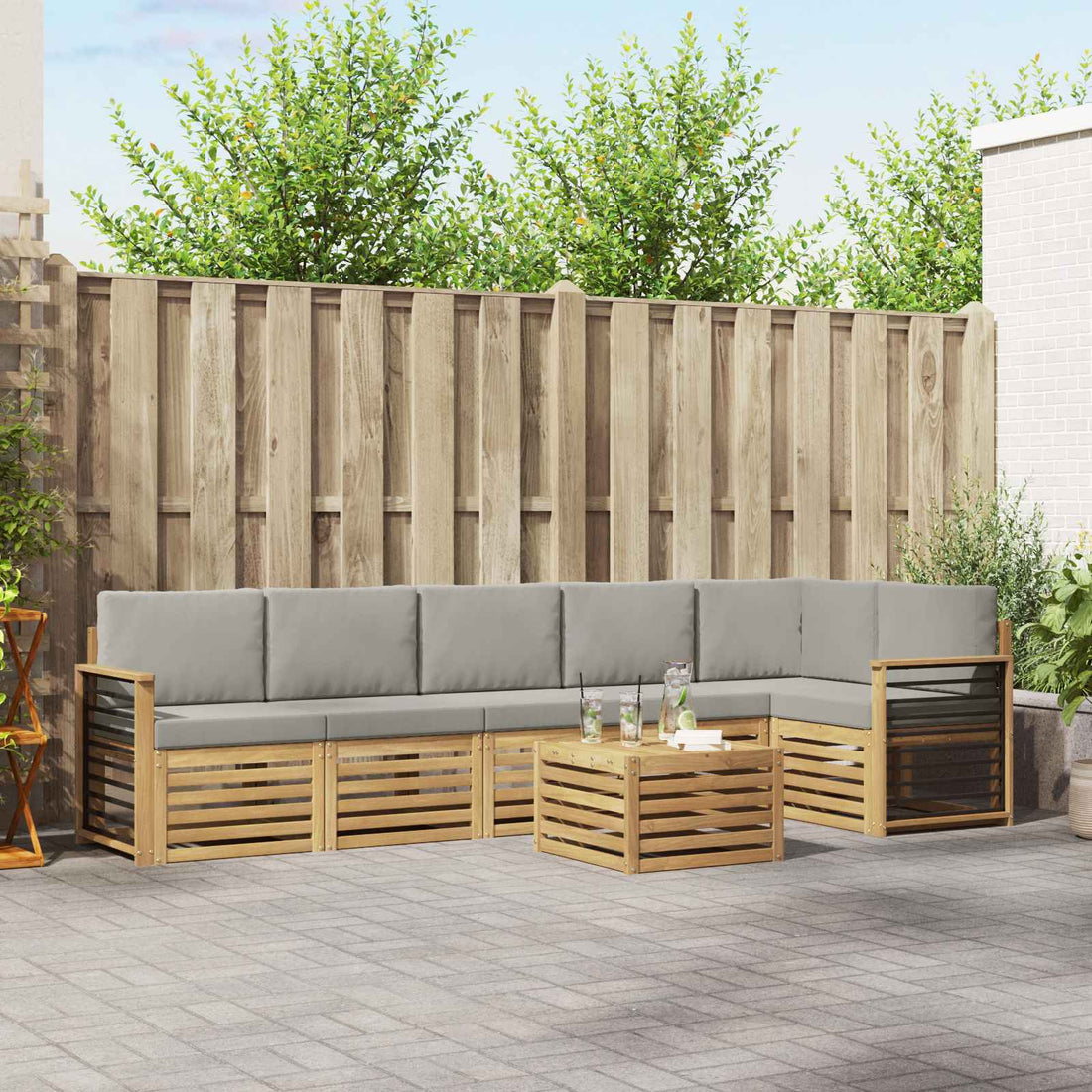 vidaXL Conjunto de sofás de exterior 7 uds. Blanco y Gris Claro