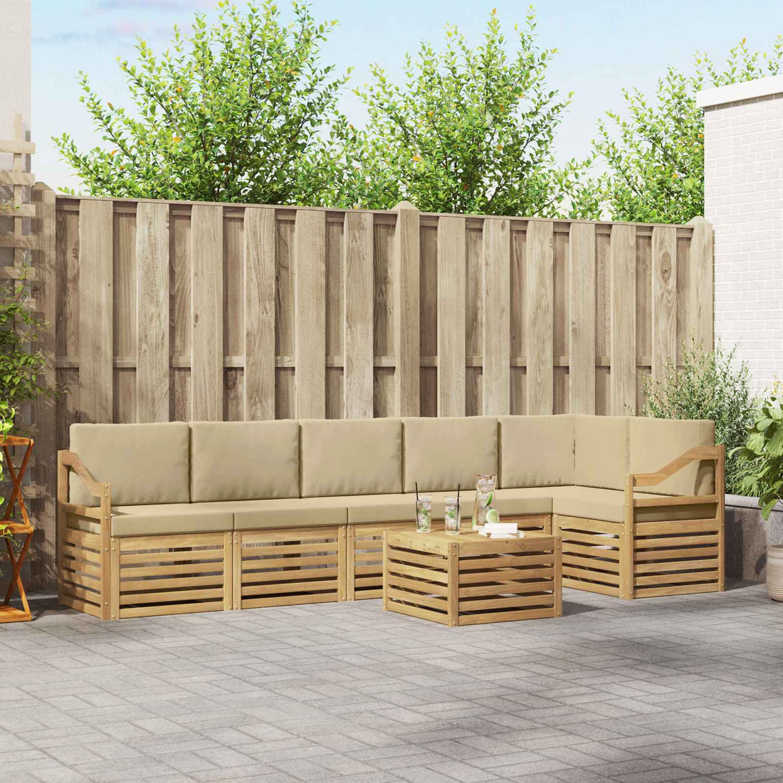 vidaXL Conjunto de sofás de exterior 7 uds. y Beige Poliéster