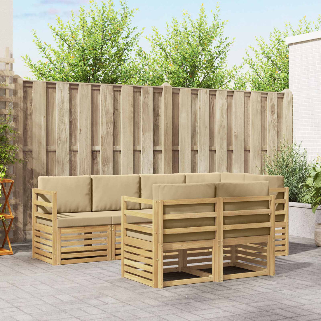 vidaXL Conjunto de sofás de exterior 7 uds. y Beige Poliéster