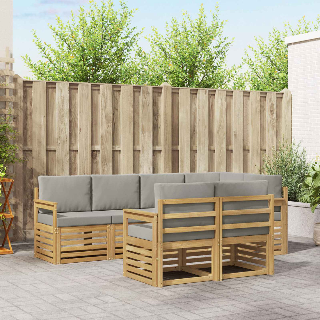 vidaXL Conjunto de sofás de exterior 7 uds. Blanco y Gris Claro