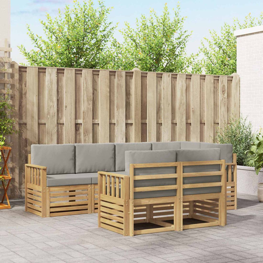 vidaXL Conjunto de sofás de exterior 7 uds. Blanco y Gris Claro
