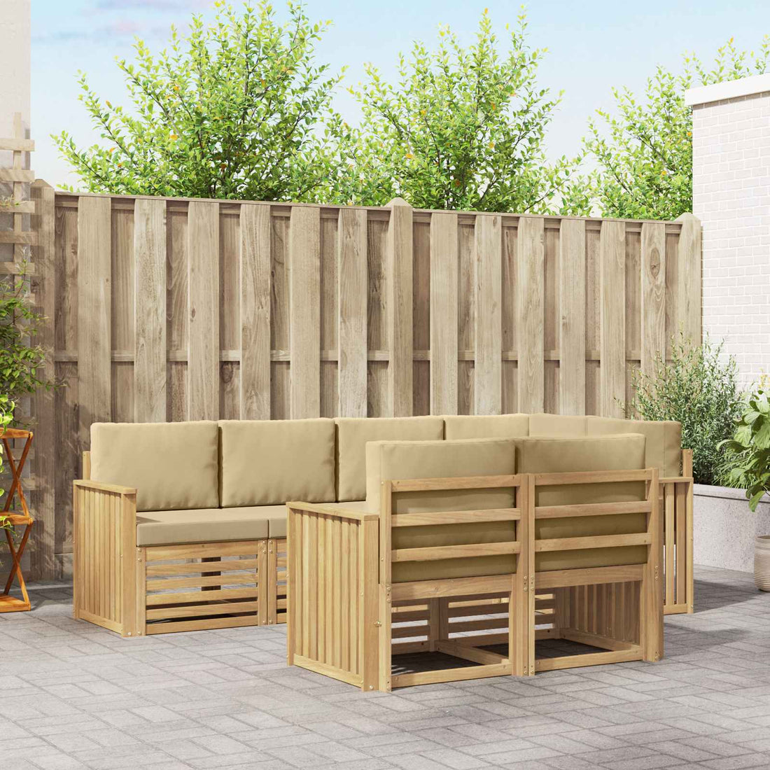 vidaXL Conjunto de sofás de exterior 7 uds. y Beige Poliéster