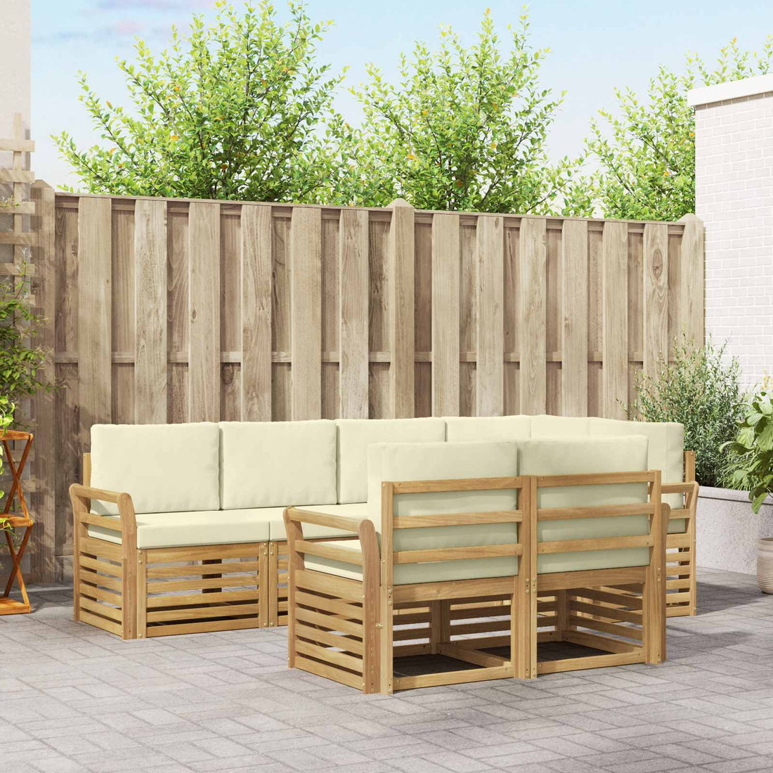 vidaXL Conjunto de sofás de exterior 7 uds. Blanco y Crema Poliéster