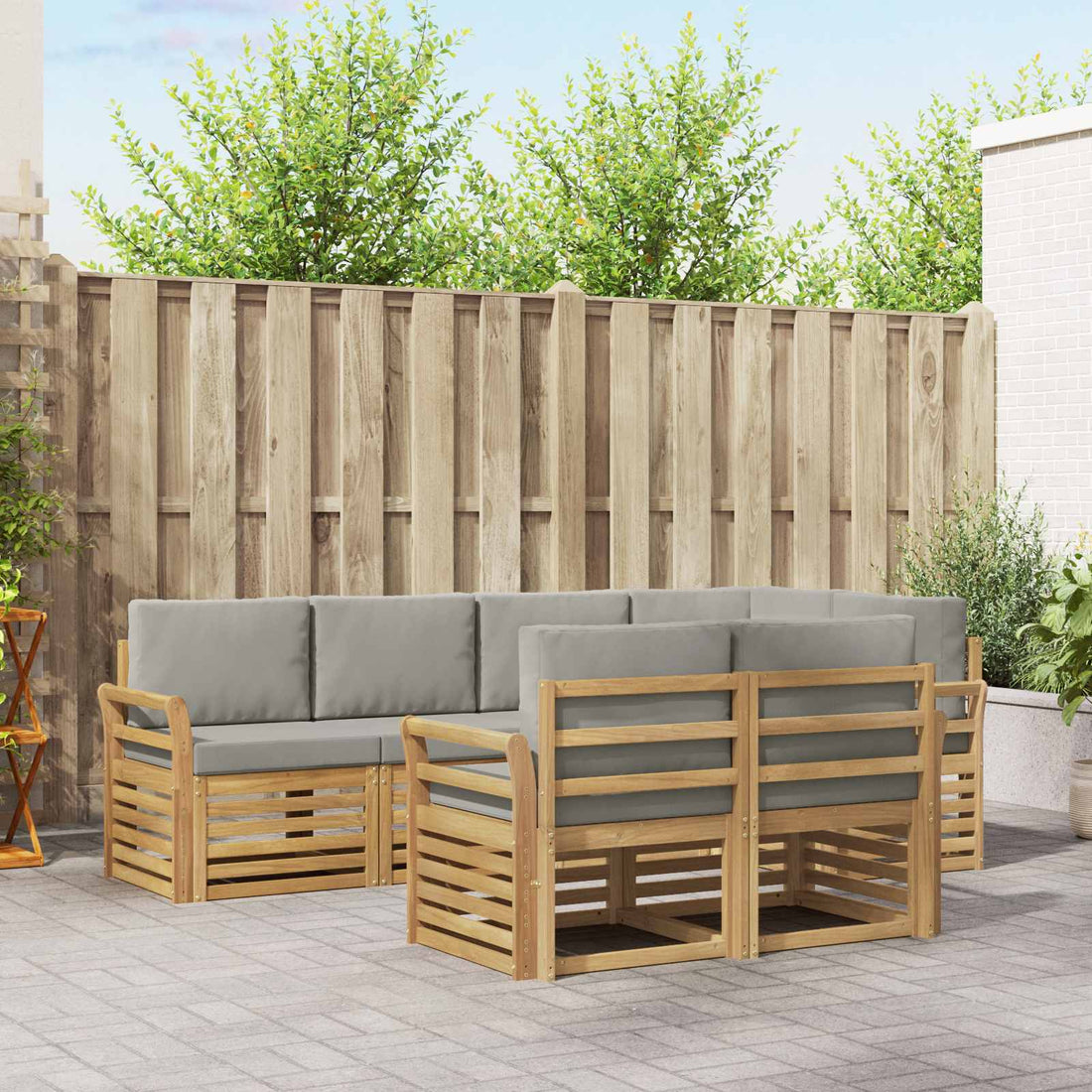 vidaXL Conjunto de sofás de exterior 7 uds. Blanco y Gris Claro