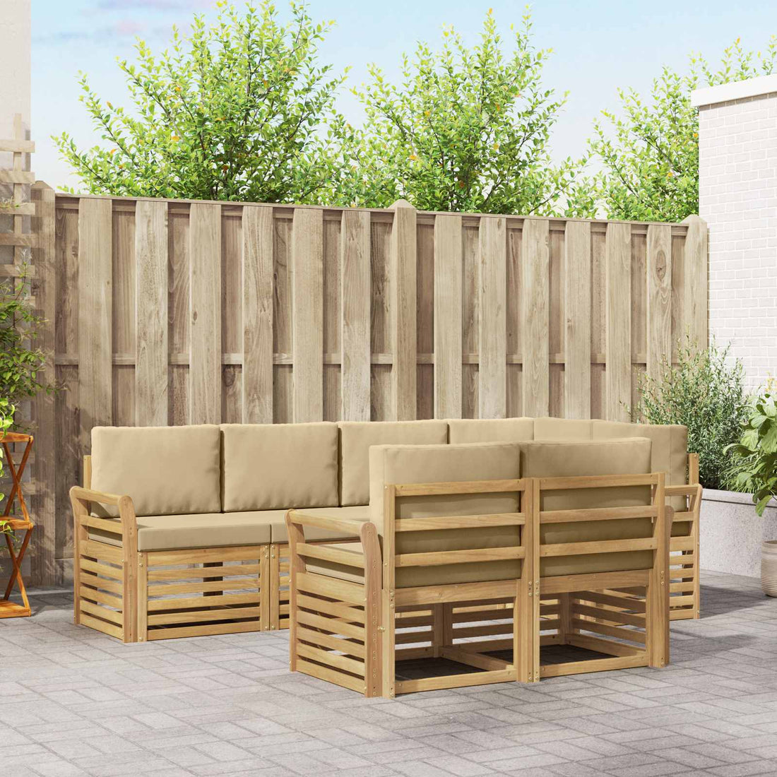 vidaXL Conjunto de sofás de exterior 7 uds. y Beige Poliéster