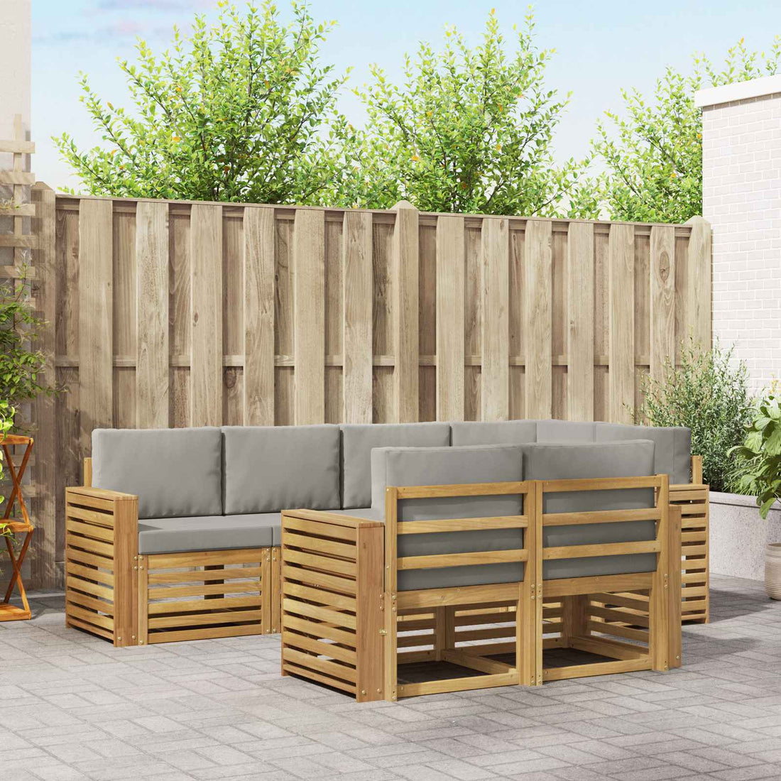 vidaXL Conjunto de sofás de exterior 7 uds. Blanco y Gris Claro