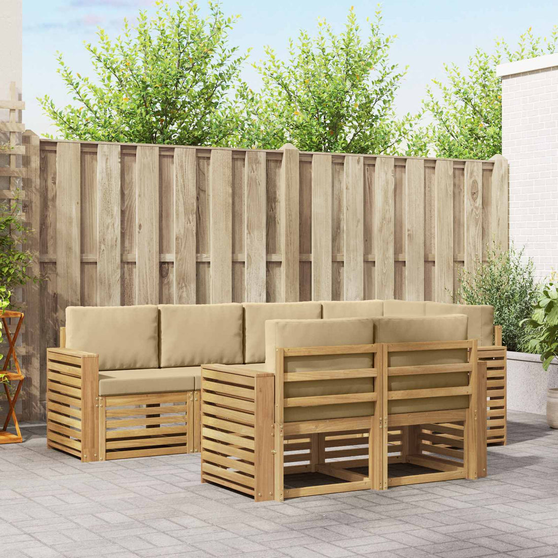 vidaXL Conjunto de sofás de exterior 7 uds. y Beige Poliéster