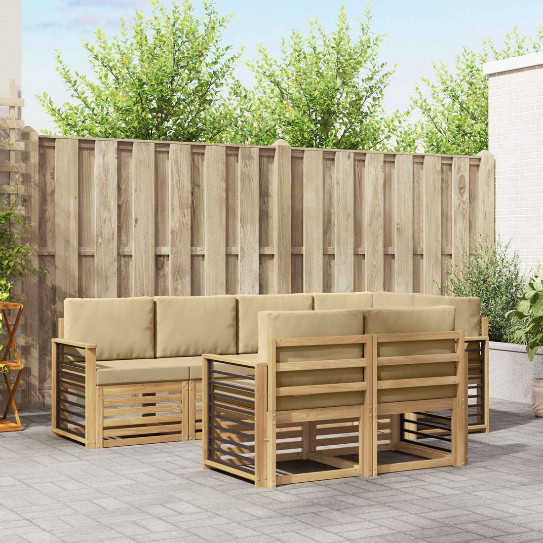 vidaXL Conjunto de sofás de exterior 7 uds. y Beige Poliéster