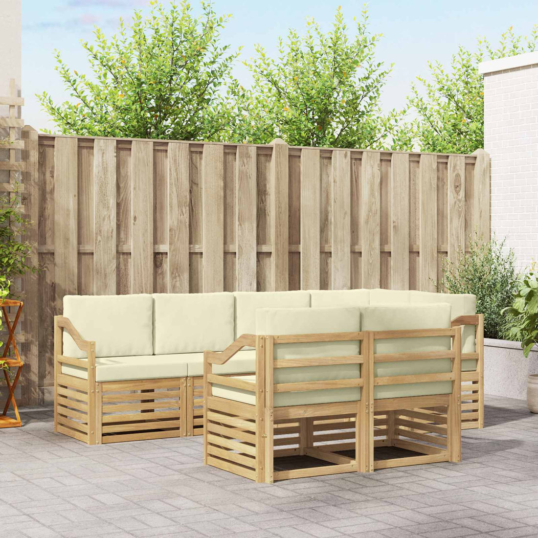 vidaXL Conjunto de sofás de exterior 7 uds. Blanco y Crema Poliéster