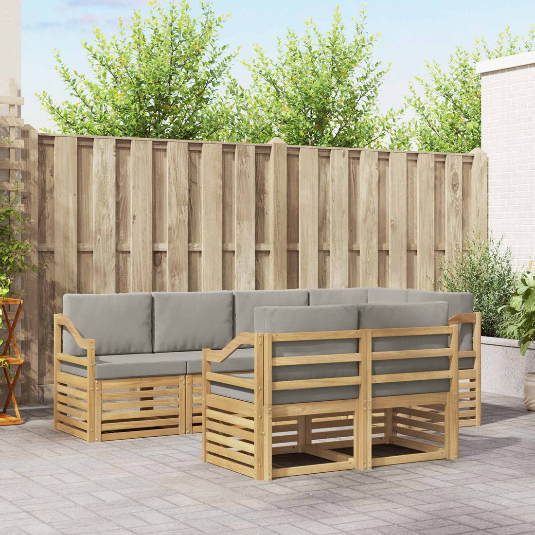 vidaXL Conjunto de sofás de exterior 7 uds. Blanco y Gris Claro