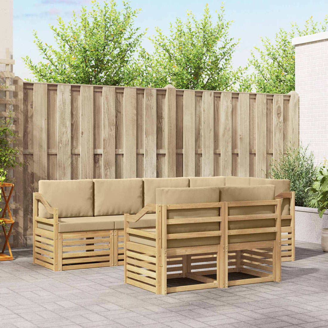 vidaXL Conjunto de sofás de exterior 7 uds. y Beige Poliéster