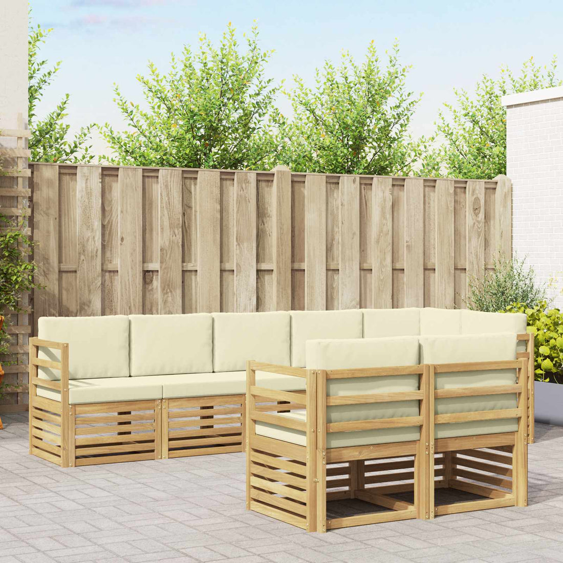 vidaXL Conjunto de sofás de exterior 8 uds. Blanco y Crema Poliéster