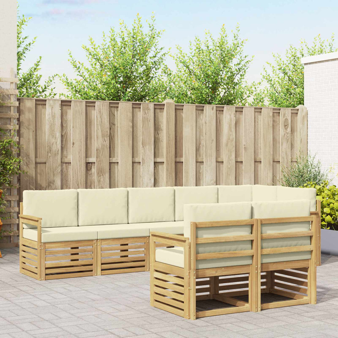vidaXL Conjunto de sofás de exterior 8 uds. Blanco y Crema Poliéster