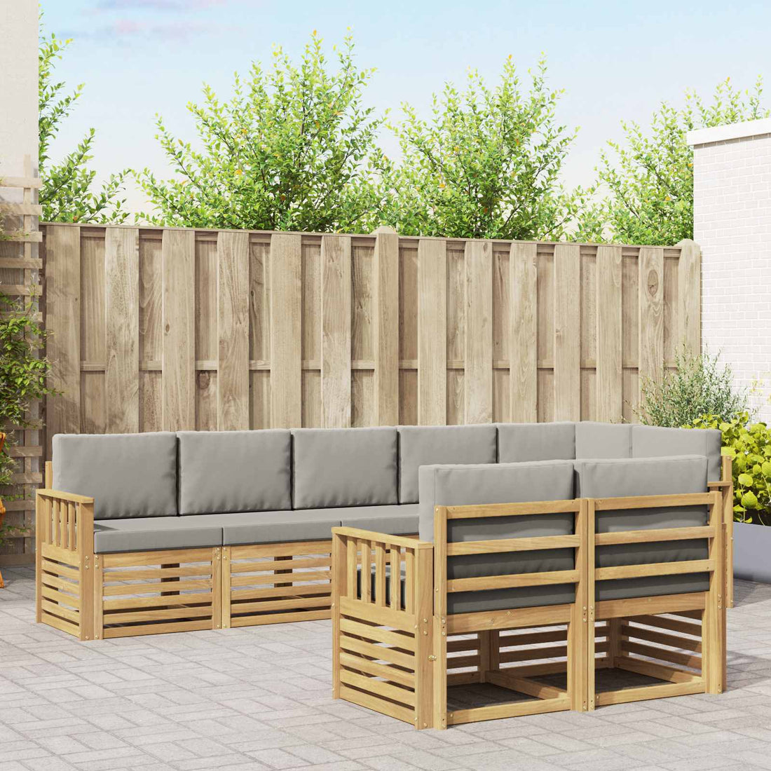vidaXL Conjunto de sofás de exterior 8 uds. Blanco y Gris Claro