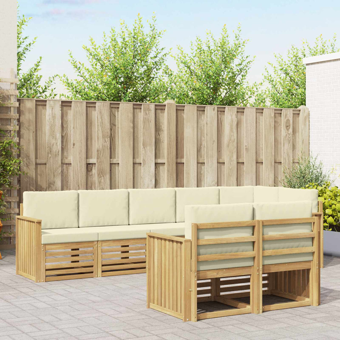 vidaXL Conjunto de sofás de exterior 8 uds. Blanco y Crema Poliéster