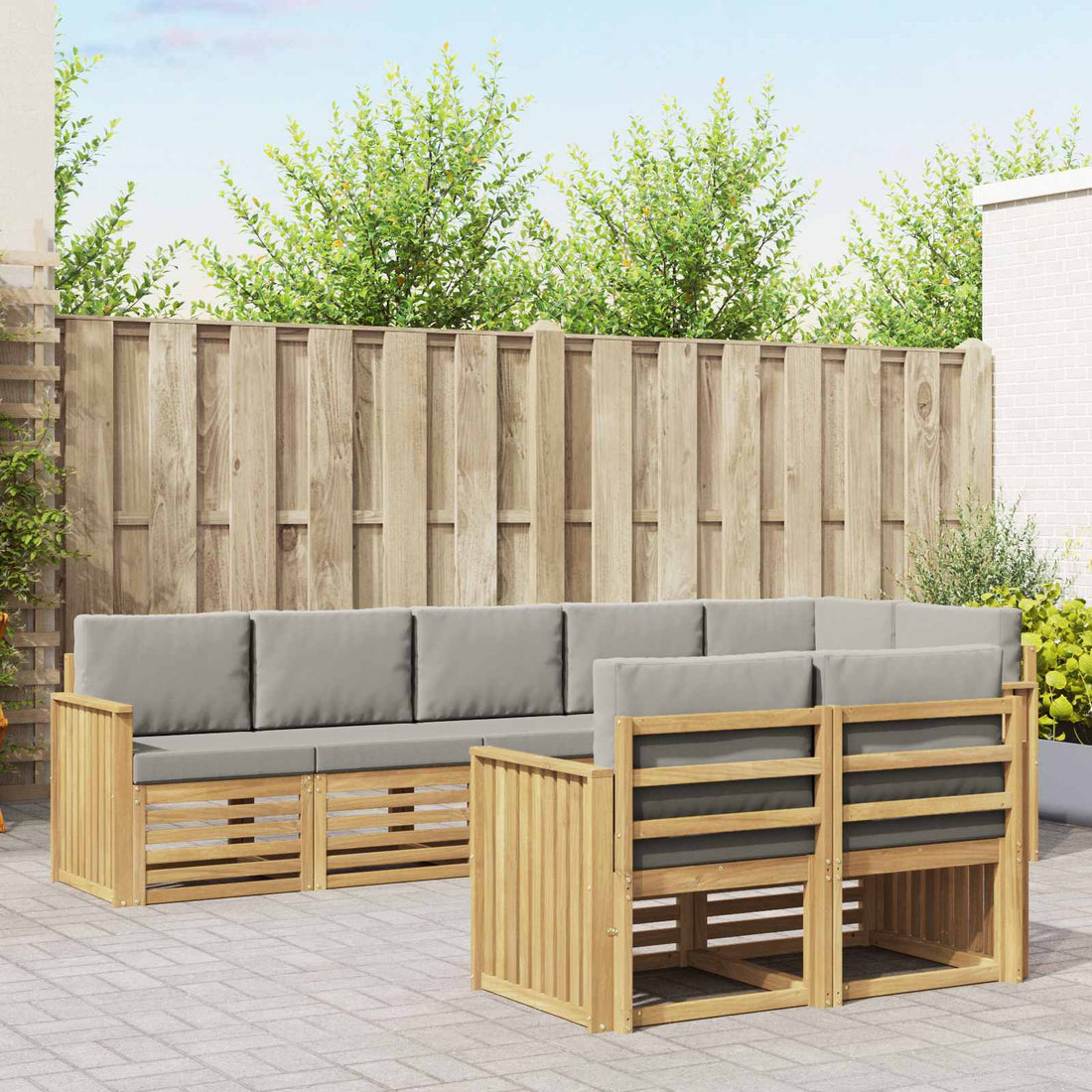 vidaXL Conjunto de sofás de exterior 8 uds. Blanco y Gris Claro