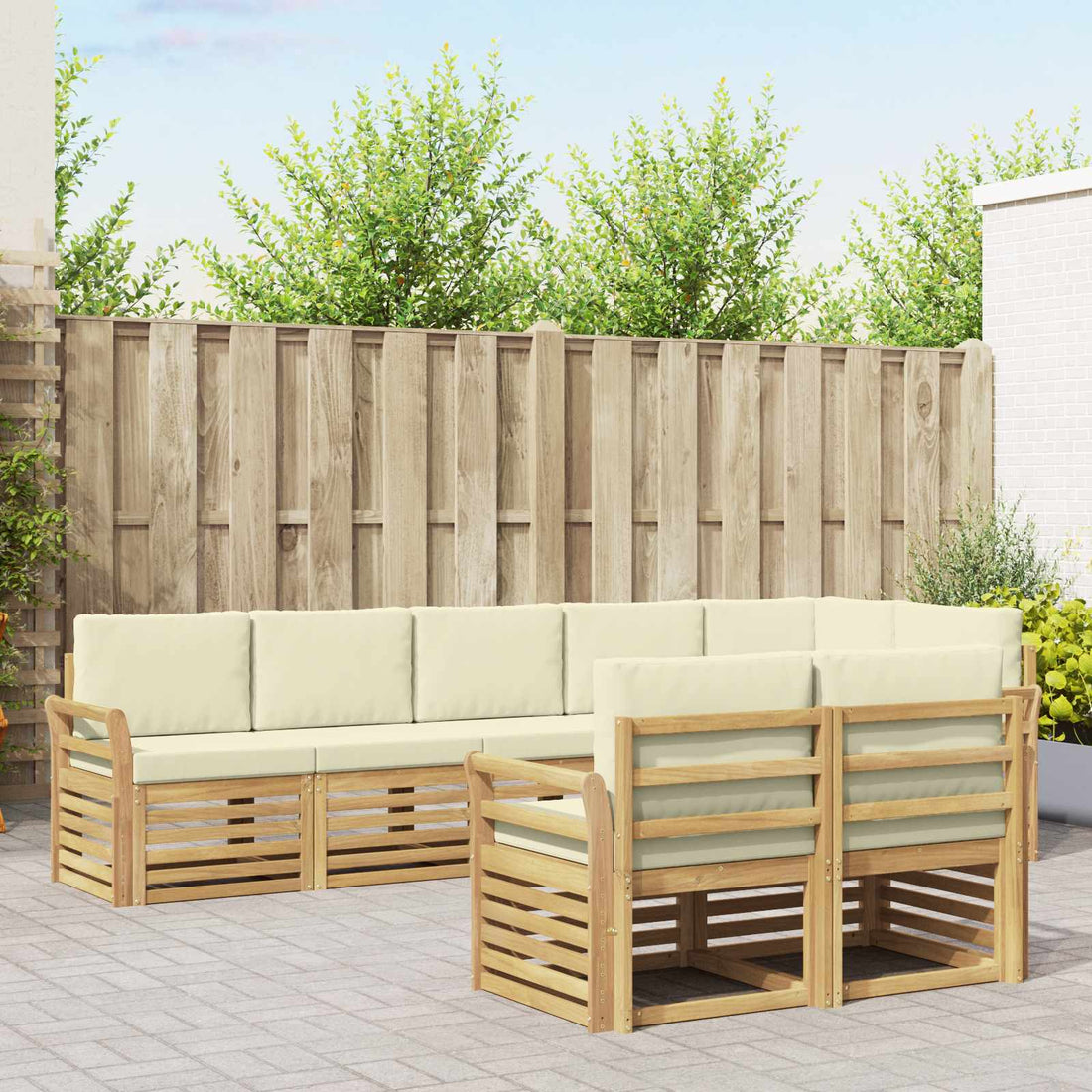 vidaXL Conjunto de sofás de exterior 8 uds. Blanco y Crema Poliéster