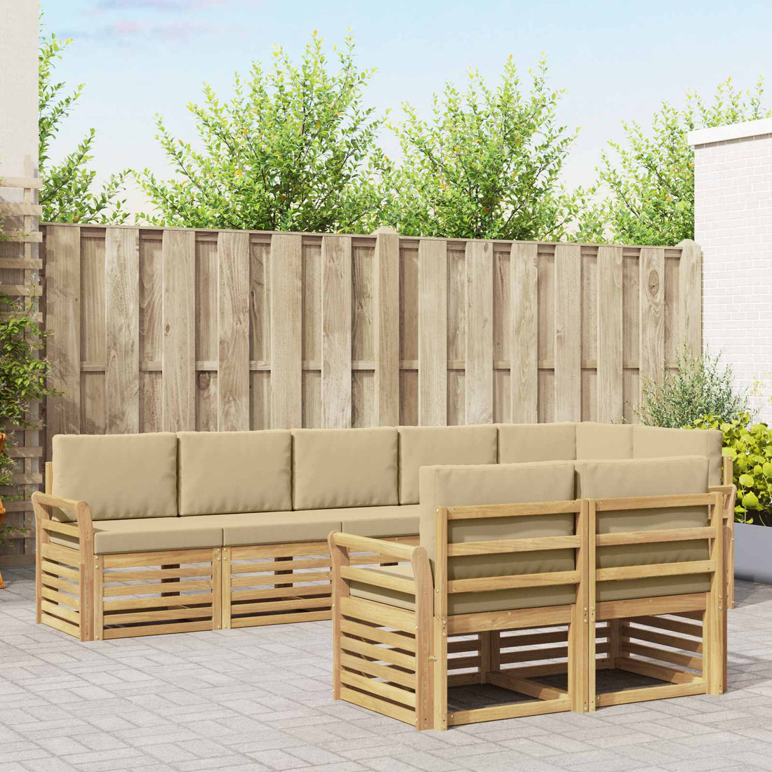 vidaXL Conjunto de sofás de exterior 8 uds. y Beige Poliéster