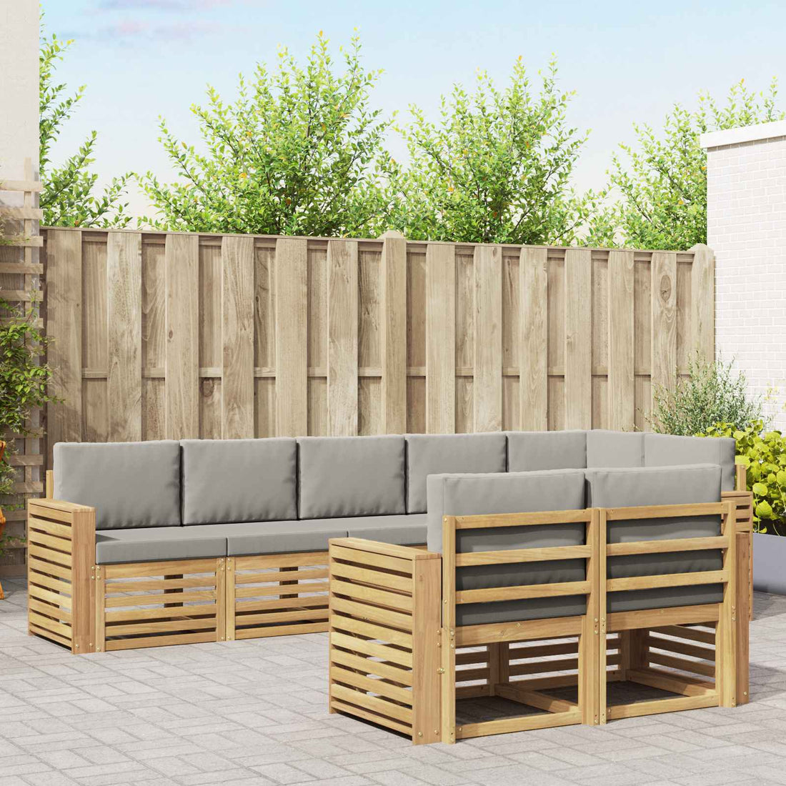 vidaXL Conjunto de sofás de exterior 8 uds. Blanco y Gris Claro